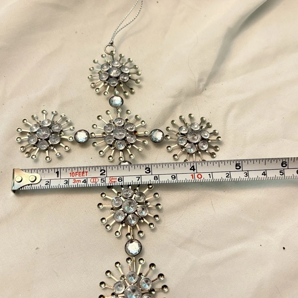 Vintage Y2K Rhinestone Snowburst Cross Ornament 6